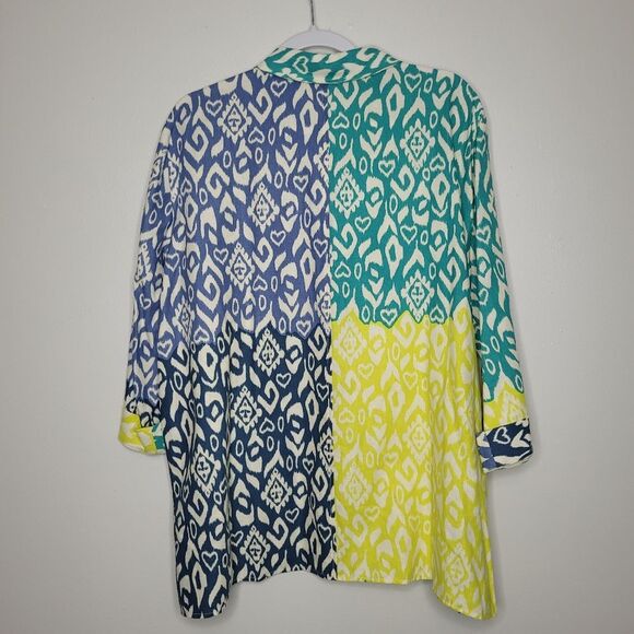 TRU LUXE button front tunic Linen Blend Vacation Bright Casual 3/4 Sleeve Xl - Picture 4 of 9